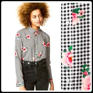 H&M Floral Gingham Plaid shirt